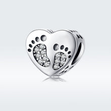 Load image into Gallery viewer, Heart-shaped Footprint Beaded S925 Sterling Silver Loose Beads DIY Bracelet Silver Beads, SCC1395