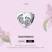 Load image into Gallery viewer, Heart-shaped Footprint Beaded S925 Sterling Silver Loose Beads DIY Bracelet Silver Beads, SCC1395