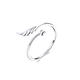 S925 Sterling Silver Angel Wings Open Ring White Gold Plated Open Ring, SCR567