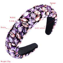 Load image into Gallery viewer, Gold Velvet Headband High-end Color Full Rhinestone Handmade Wide-brimmed Headband, Color, AB White, Purple Pink