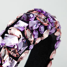 Load image into Gallery viewer, Gold Velvet Headband High-end Color Full Rhinestone Handmade Wide-brimmed Headband, Color, AB White, Purple Pink