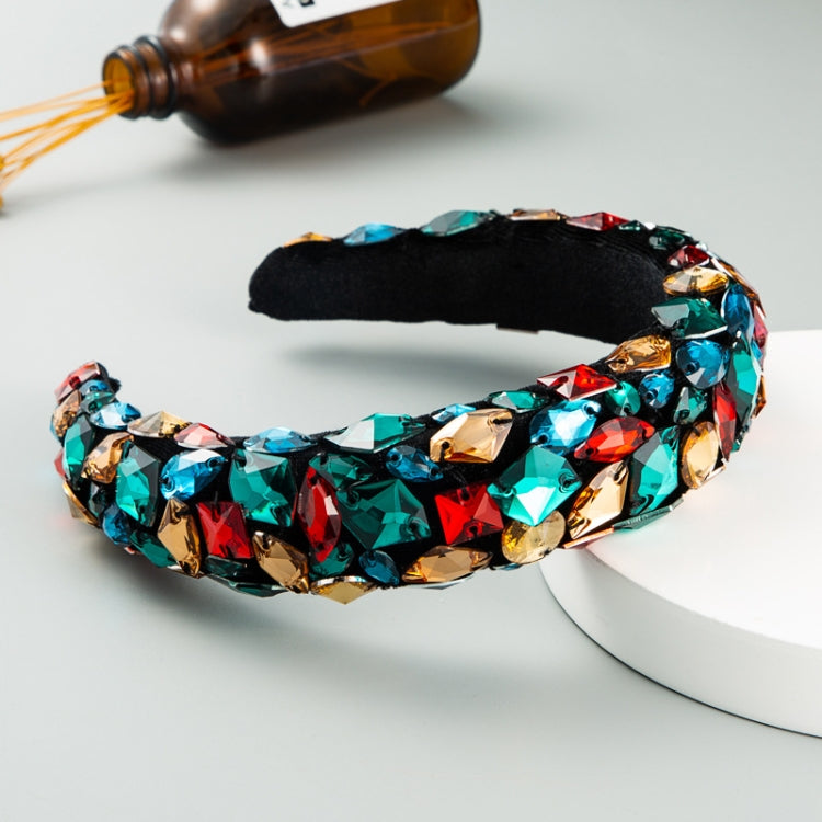 Gold Velvet Headband High-end Color Full Rhinestone Handmade Wide-brimmed Headband, Color, AB White, Purple Pink