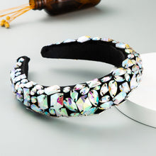 Load image into Gallery viewer, Gold Velvet Headband High-end Color Full Rhinestone Handmade Wide-brimmed Headband, Color, AB White, Purple Pink