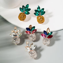 Load image into Gallery viewer, 1 Pair Alloy Inlaid Colorful Rhinestone Pineapple Earrings, White, Green, Color