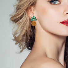 Load image into Gallery viewer, 1 Pair Alloy Inlaid Colorful Rhinestone Pineapple Earrings, White, Green, Color