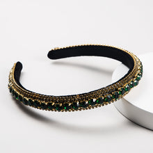 Load image into Gallery viewer, Multi-layer Glass Rhinestones Headband Full Rhinestones Gold Velvet Hairband, Green, Black, Coffee