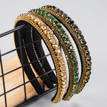 Load image into Gallery viewer, Multi-layer Glass Rhinestones Headband Full Rhinestones Gold Velvet Hairband, Green, Black, Coffee