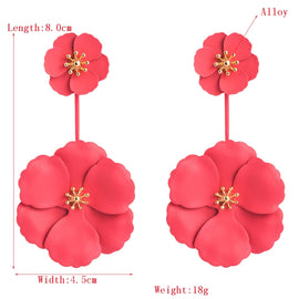 1 Pair Boho Style Earrings Alloy Flower Long Earrings, White, Yellow, Red, Black, Pink, Dark Green