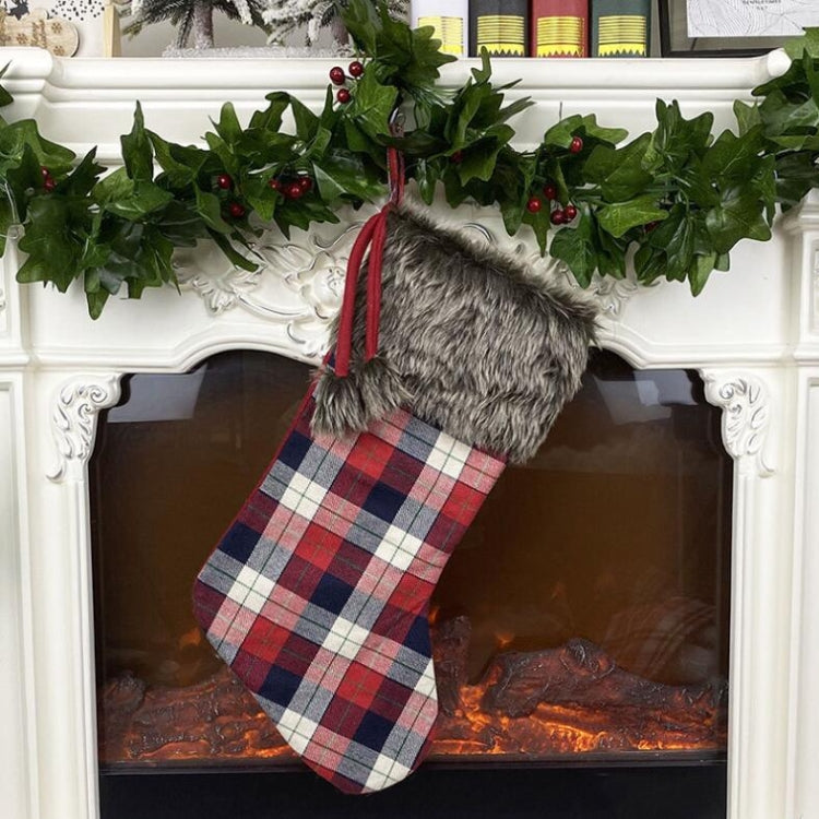 Christmas Tree Pendant Christmas Ornaments Christmas Socks Gingham Gift Bag, Light, Dark