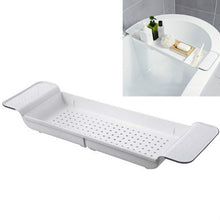 Load image into Gallery viewer, Retractable Drain Bathtub Rack Bathroom Plastic Soaking Tub Rack Bathtub Shower Storage Rack, White+Gray