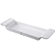 Load image into Gallery viewer, Retractable Drain Bathtub Rack Bathroom Plastic Soaking Tub Rack Bathtub Shower Storage Rack, White+Gray