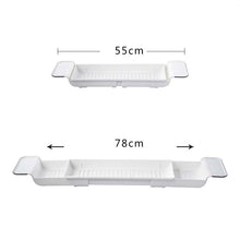 Load image into Gallery viewer, Retractable Drain Bathtub Rack Bathroom Plastic Soaking Tub Rack Bathtub Shower Storage Rack, White+Gray