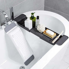Load image into Gallery viewer, Retractable Drain Bathtub Rack Bathroom Plastic Soaking Tub Rack Bathtub Shower Storage Rack, White+Gray