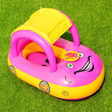 Load image into Gallery viewer, Sunshade and Sunscreen Baby Swimming Ring Car Boat Shape Inflatable Swimming Ring with Horn