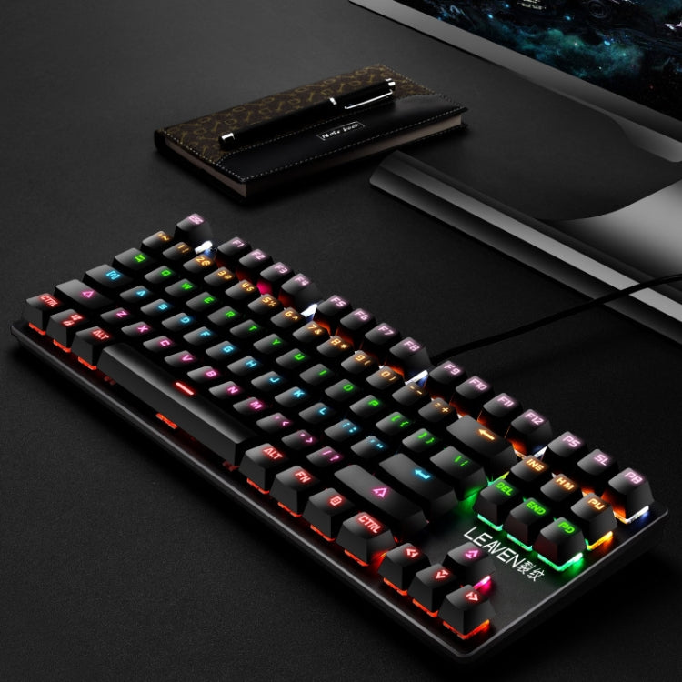 LEAVEN K550 87 Keys Green Shaft Gaming Athletic Office Notebook Punk Mechanical Keyboard, Cable Length: 1.8m, Black, White, Pink, Blue