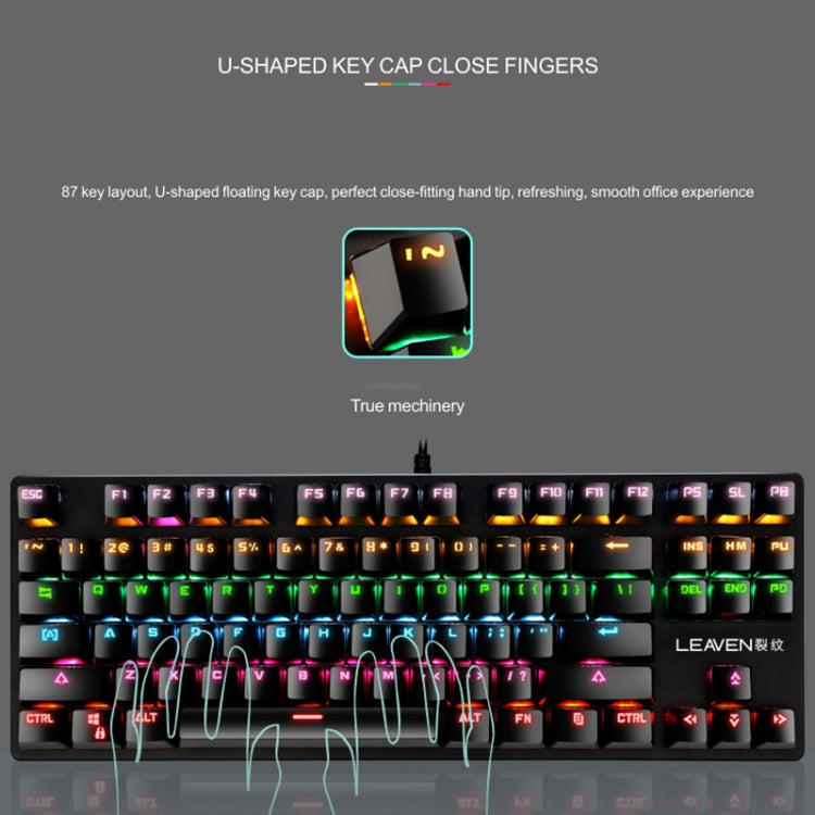 LEAVEN K550 87 Keys Green Shaft Gaming Athletic Office Notebook Punk Mechanical Keyboard, Cable Length: 1.8m, Black, White, Pink, Blue
