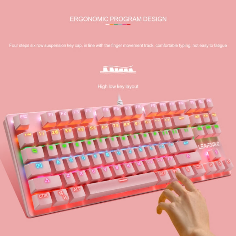 LEAVEN K550 87 Keys Green Shaft Gaming Athletic Office Notebook Punk Mechanical Keyboard, Cable Length: 1.8m, Black, White, Pink, Blue