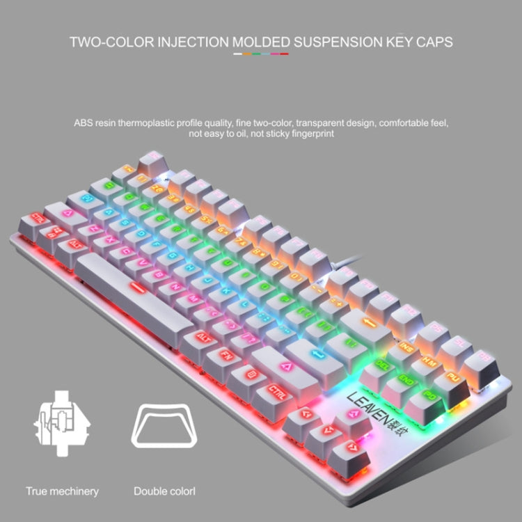 LEAVEN K550 87 Keys Green Shaft Gaming Athletic Office Notebook Punk Mechanical Keyboard, Cable Length: 1.8m, Black, White, Pink, Blue