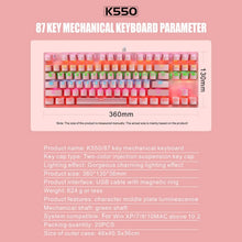 Load image into Gallery viewer, LEAVEN K550 87 Keys Green Shaft Gaming Athletic Office Notebook Punk Mechanical Keyboard, Cable Length: 1.8m, Black, White, Pink, Blue