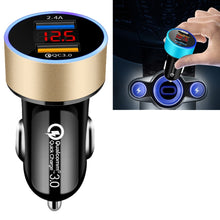 Load image into Gallery viewer, 2 PCS Aluminum Ring 5V3.1A Display Car Charger  QC3.0+3.1A Aluminum Alloy Multi-function Halo Digital Display Car Charger, WMY-C030 (Gold), WMY-C030 (Snow Silver), WMY-C030 (Elegant Black), WMY-C030 (Sapphire Blue), WMY-C030 (Champagne Red)