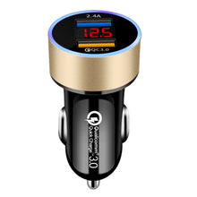 Load image into Gallery viewer, 2 PCS Aluminum Ring 5V3.1A Display Car Charger  QC3.0+3.1A Aluminum Alloy Multi-function Halo Digital Display Car Charger, WMY-C030 (Gold), WMY-C030 (Snow Silver), WMY-C030 (Elegant Black), WMY-C030 (Sapphire Blue), WMY-C030 (Champagne Red)
