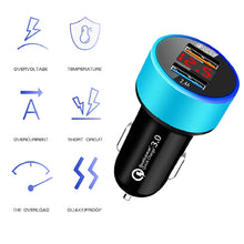 Load image into Gallery viewer, 2 PCS Aluminum Ring 5V3.1A Display Car Charger  QC3.0+3.1A Aluminum Alloy Multi-function Halo Digital Display Car Charger, WMY-C030 (Gold), WMY-C030 (Snow Silver), WMY-C030 (Elegant Black), WMY-C030 (Sapphire Blue), WMY-C030 (Champagne Red)