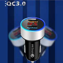 Load image into Gallery viewer, 2 PCS Aluminum Ring 5V3.1A Display Car Charger  QC3.0+3.1A Aluminum Alloy Multi-function Halo Digital Display Car Charger, WMY-C030 (Gold), WMY-C030 (Snow Silver), WMY-C030 (Elegant Black), WMY-C030 (Sapphire Blue), WMY-C030 (Champagne Red)
