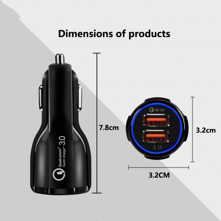 2 PCS QC3.0+3.1A Car Charger Dual USB 6A Halo Wine Bottle Fast Charge Car Charger, Elegant Black, Classic White