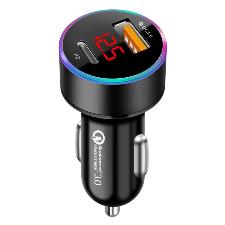 Aluminum Alloy Digital Display PD+QC3.0 Car Charger Multifunctional Car Charger, Elegant Black, Gold, Snowflake Silver