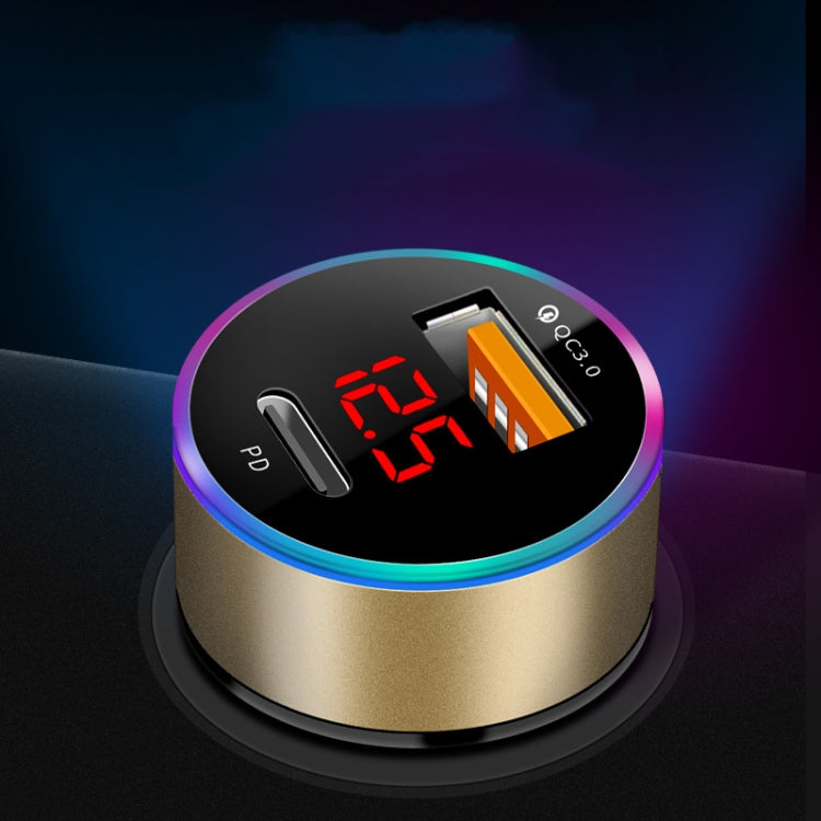 Aluminum Alloy Digital Display PD+QC3.0 Car Charger Multifunctional Car Charger, Elegant Black, Gold, Snowflake Silver