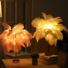 Load image into Gallery viewer, Ostrich Feather Table Lamp Wrought Iron Night Light LED Copper Wire Lamp, Yellow, Grey, Violet, Orange, Royal Blue