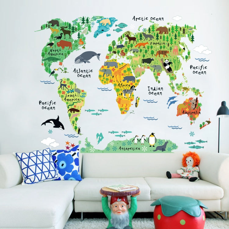 Animal World Map Waterproof Removable Background Wall Stickers