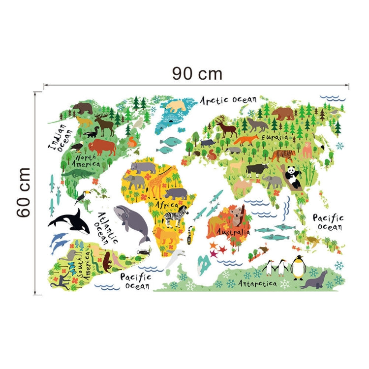 Animal World Map Waterproof Removable Background Wall Stickers