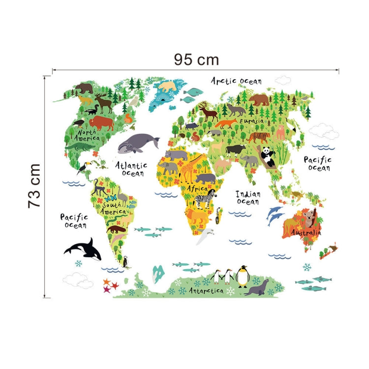 Animal World Map Waterproof Removable Background Wall Stickers