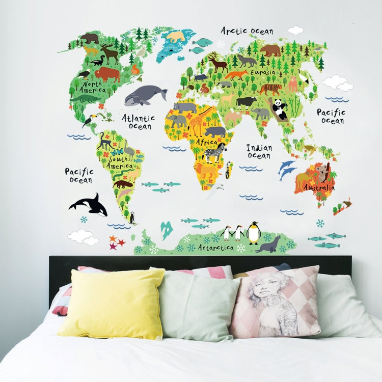 Animal World Map Waterproof Removable Background Wall Stickers