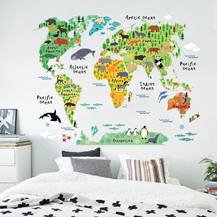 Animal World Map Waterproof Removable Background Wall Stickers