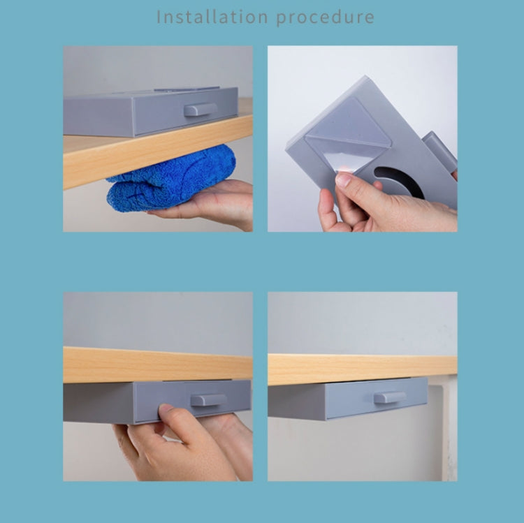 Hidden Drawer Storage Box Office Desk Bottom Paste Large Capacity Pen Case, Dark Blue, Light Blue, Pink, Gray