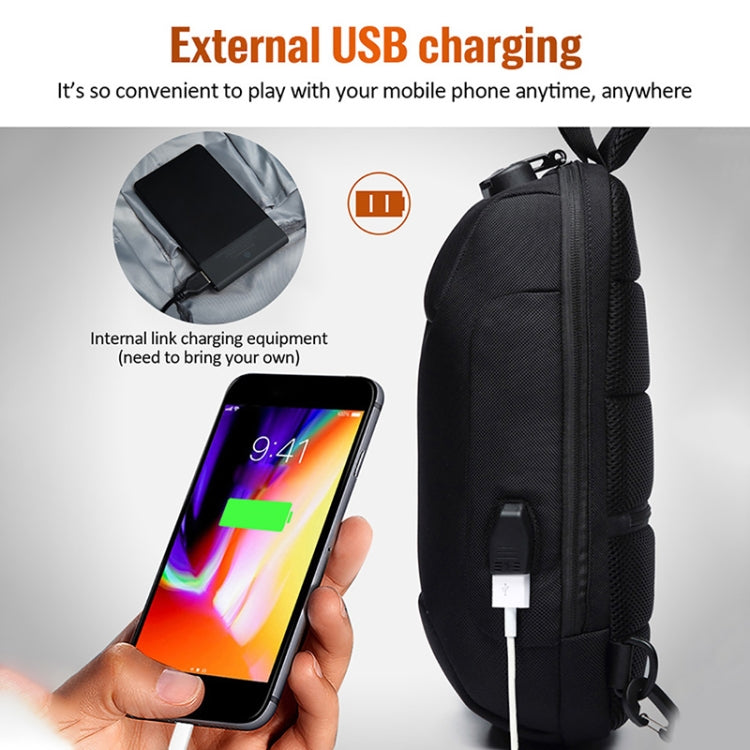 OZUKO 9223 Anti-theft Men Chest Bag Waterproof Crossbody Bag with External USB Charging Port