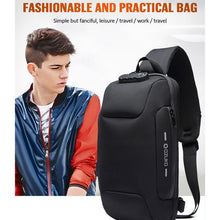 Load image into Gallery viewer, OZUKO 9223 Anti-theft Men Chest Bag Waterproof Crossbody Bag with External USB Charging Port, Standard Size, Large Size