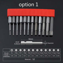 Load image into Gallery viewer, 12 PCS / Set Screwdriver Bit With Magnetic S2 Alloy Steel Electric Screwdriver, 1, 2, 3, 4, 5, 6, 7, 8, 9, 10, 11, 12, 13