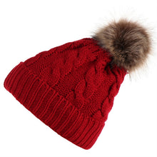 Load image into Gallery viewer, 2 in 1 Autumn and Winter Parent-child Hat Set Warm Twist Texture Knit Hat with Wool Ball