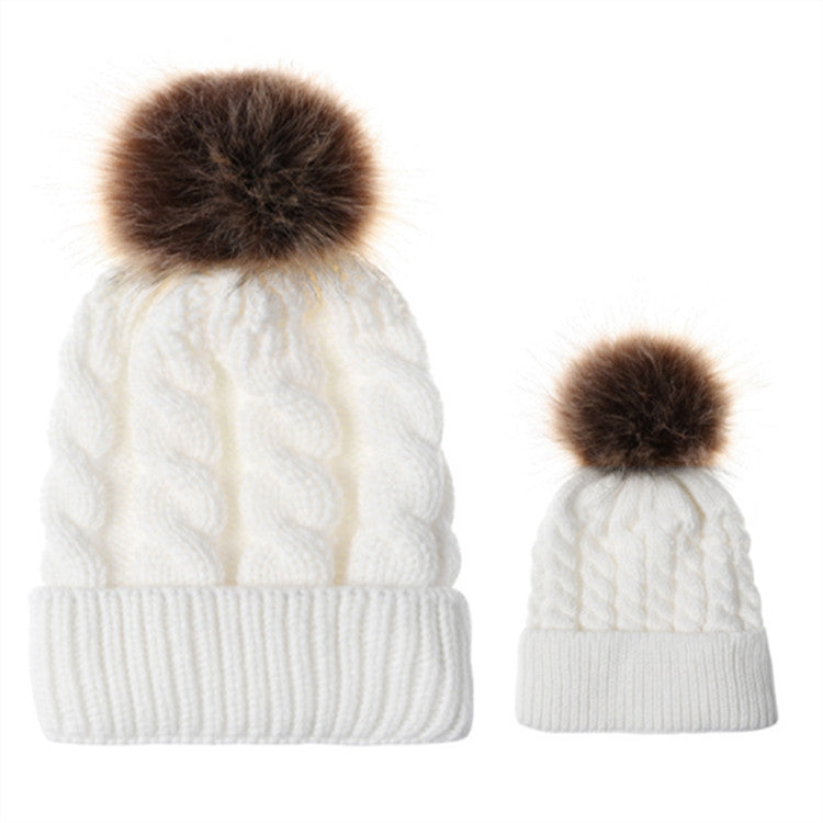 2 in 1 Autumn and Winter Parent-child Hat Set Warm Twist Texture Knit Hat with Wool Ball
