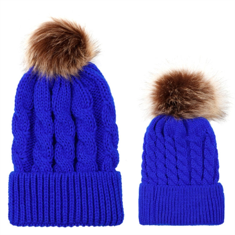 2 in 1 Autumn and Winter Parent-child Hat Set Warm Twist Texture Knit Hat with Wool Ball
