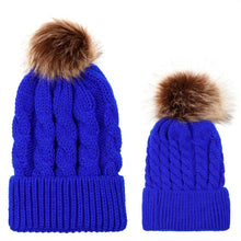 Load image into Gallery viewer, 2 in 1 Autumn and Winter Parent-child Hat Set Warm Twist Texture Knit Hat with Wool Ball