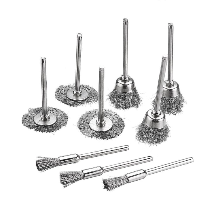 10 PCS Wire Brush Metal Descaling Polishing Brush To Remove Oxide Layer Flat Polishing Brush, Pen Shape 3×5MM, Pen Shape 3×8MM, Bowl Shape3×15MM, Bowl Shape3×25MM, Flat 3×25MM, Flat 3×38MM