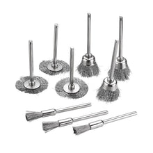 Load image into Gallery viewer, 10 PCS Wire Brush Metal Descaling Polishing Brush To Remove Oxide Layer Flat Polishing Brush, Pen Shape 3×5MM, Pen Shape 3×8MM, Bowl Shape3×15MM, Bowl Shape3×25MM, Flat 3×25MM, Flat 3×38MM