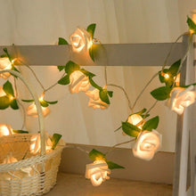 Load image into Gallery viewer, Rose Flower Battery Powered Fairy Lights Wedding Home Birthday Party Garland Decor String Lamp, Warm White, White Light
