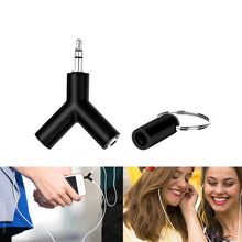Load image into Gallery viewer, Mini Y Shaped 3.5mm Male to Double 3.5mm Female Jack Audio Headset Adapter Connector Keychain