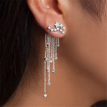 Load image into Gallery viewer, Women Fashion Star Streamlined Tassel Long Crystal Earrings, Gold, Silver