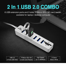 Load image into Gallery viewer, Multi USB 2.0 Hub USB Splitter High Speed 6 Ports with TF SD Card Reader